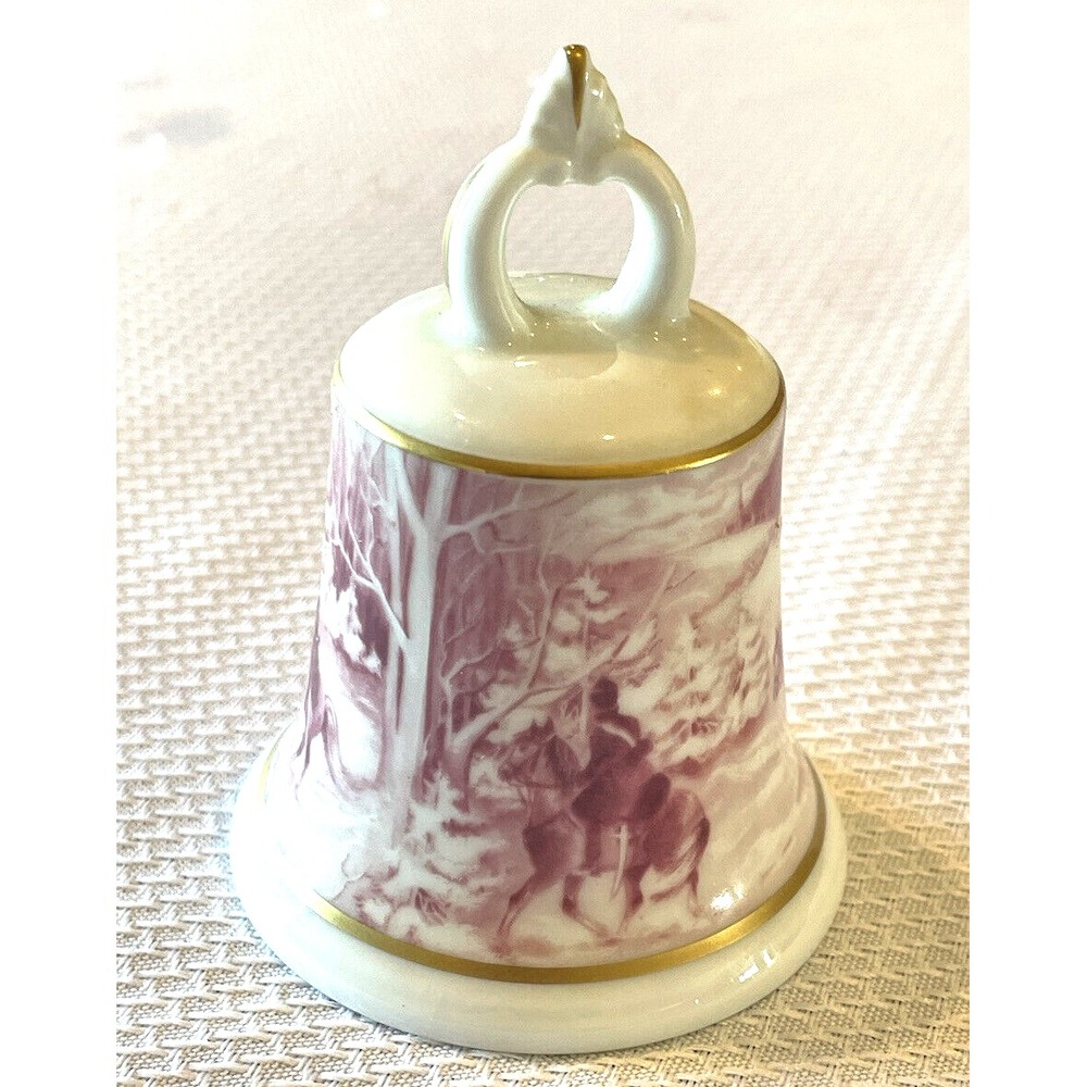 Vintage Winter Horse Carriage Porcelain Bell with Gold Trim from Kaiser W German